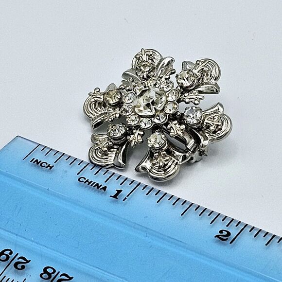 Fleur De Lis Brooch Vintage Renaissance Pic Crystal Silver Tone Estate Jewelry - Picture 11 of 12